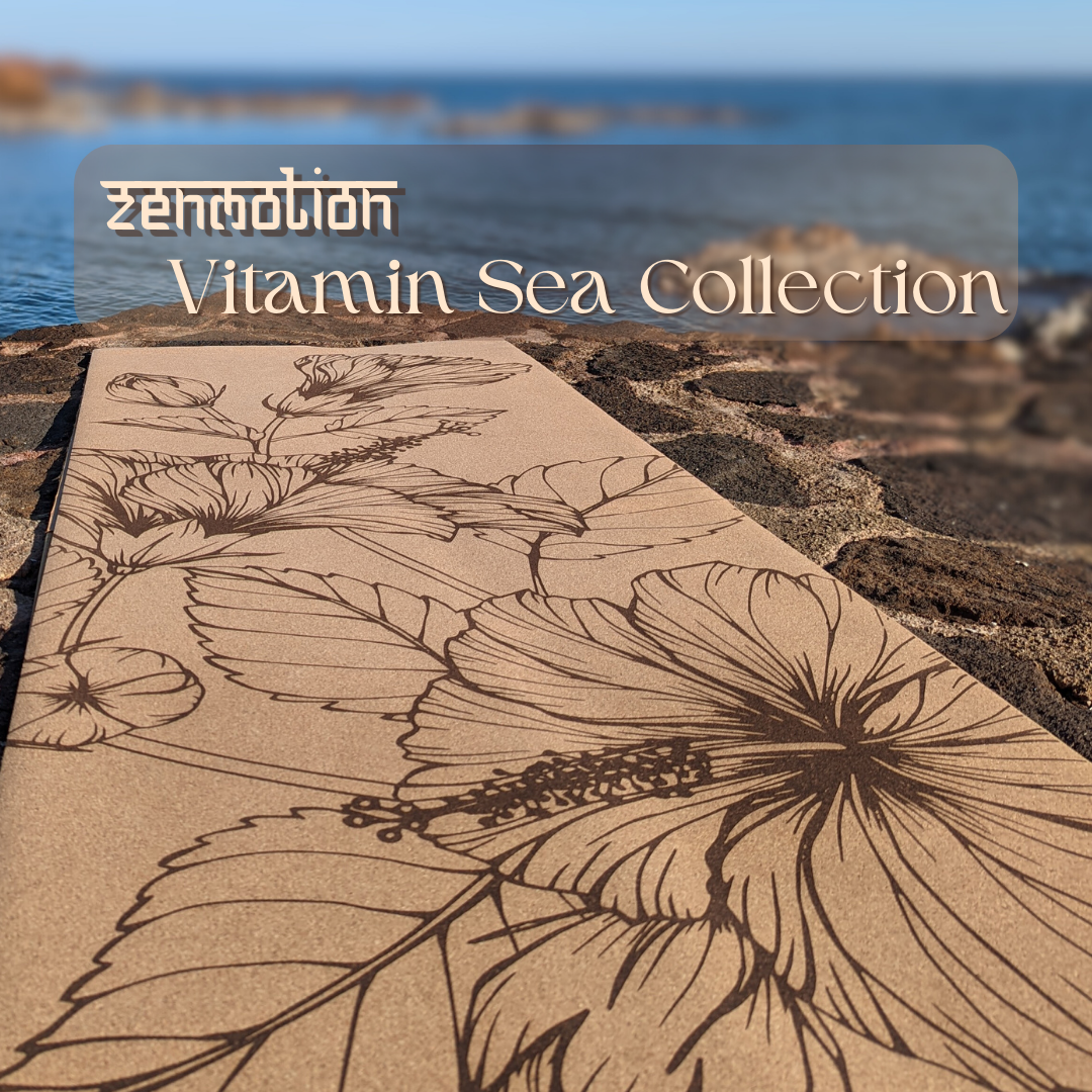 Le tapis Summer Flowers design aux fleurs d'hibiscus. idéal pour le Hatha, Vinyasa ou Yin Yoga, Summer Flowers incarne harmonie, sérénité et bienveillance. Tapis écologique. Couverture de la collection Vitamine Sea. Cliquez pour découvrir la collection.